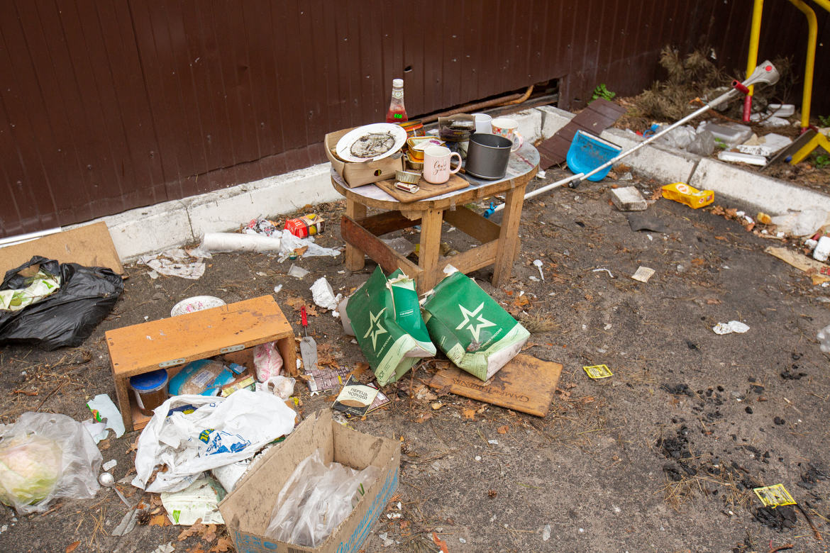 Irpin, Ukraine During the Russian Invasion Based on the trash, it seemed that the Russian soldiers met here perhaps for daily briefings
