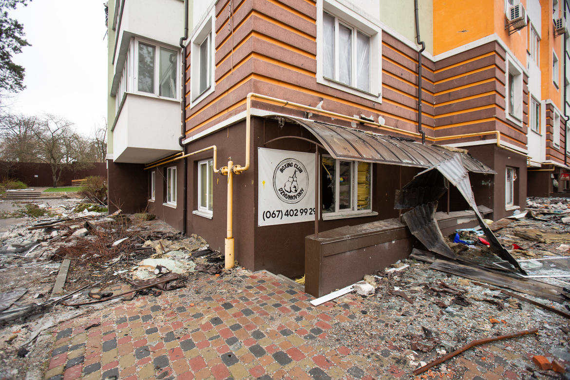 Irpin, Ukraine During the Russian Invasion Alex was an accomplished boxer who worked as a trainer in this apartment complex