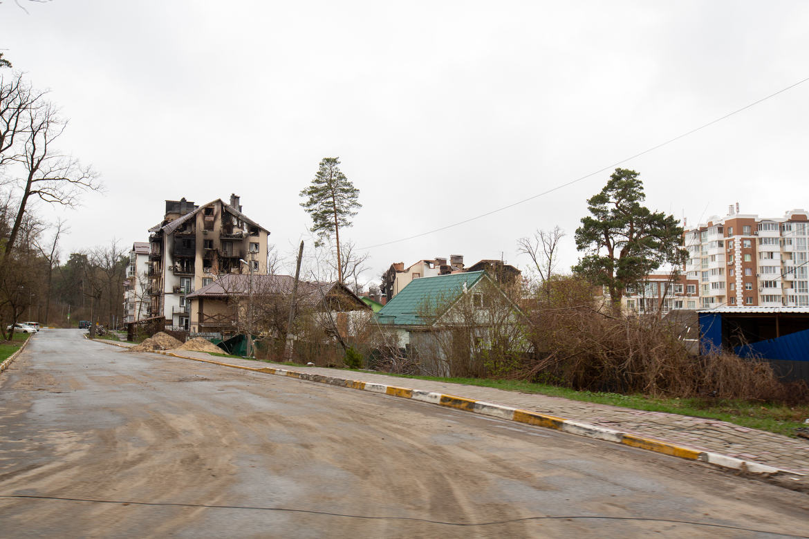 Irpin, Ukraine During the Russian Invasion A street view of Irpin