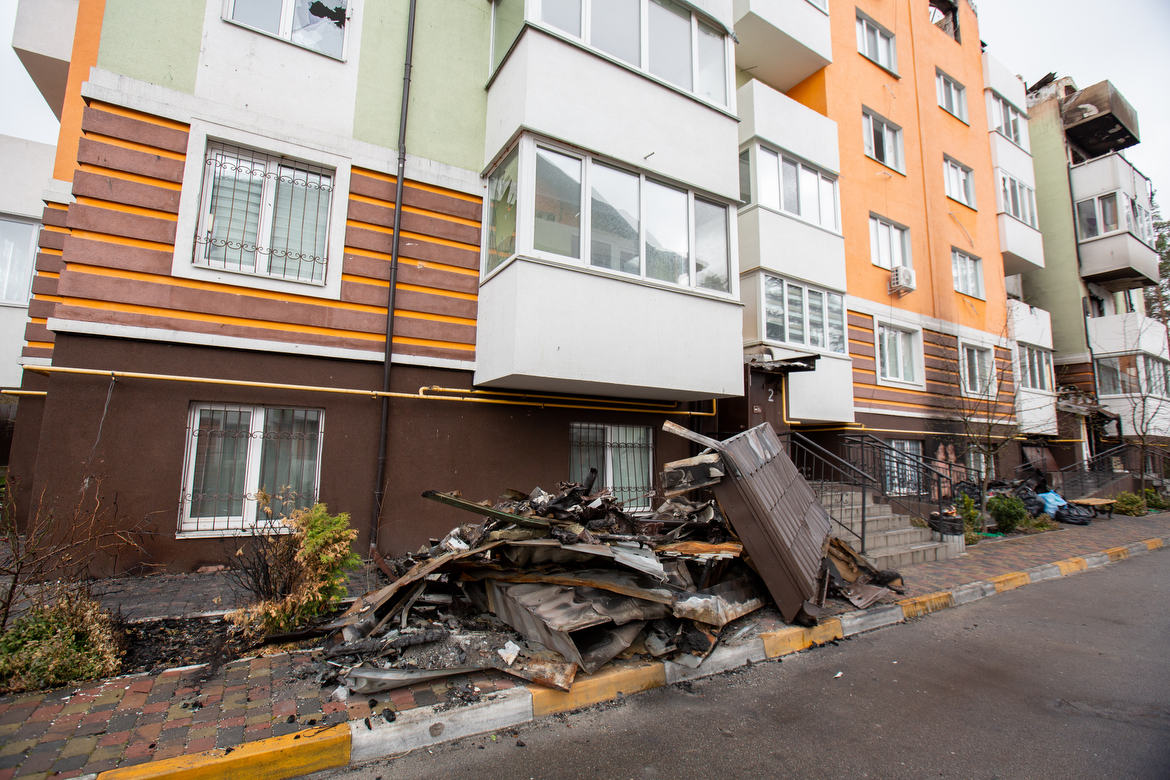Irpin, Ukraine During the Russian Invasion Parts of building being collected for removal