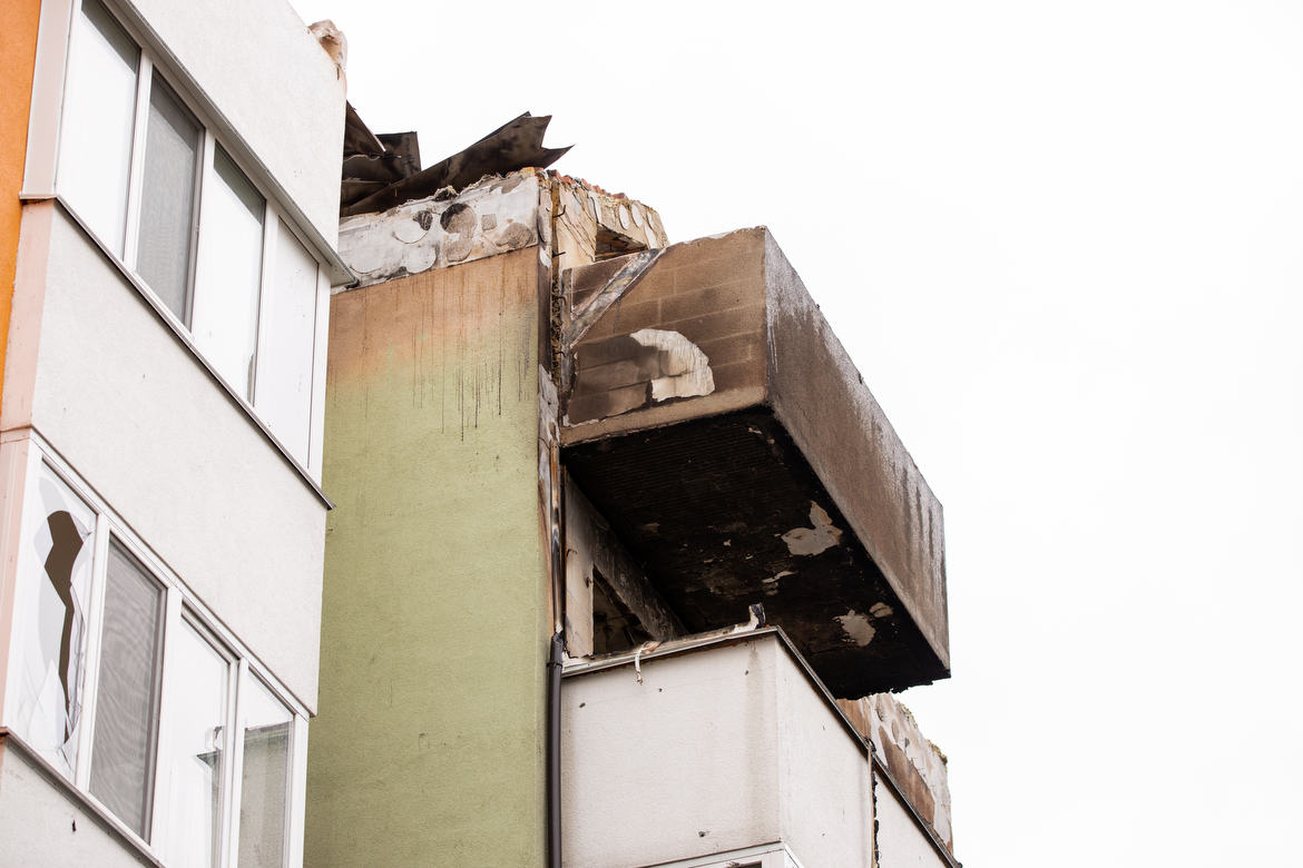 Irpin, Ukraine During the Russian Invasion Fire damage visible on the top floors