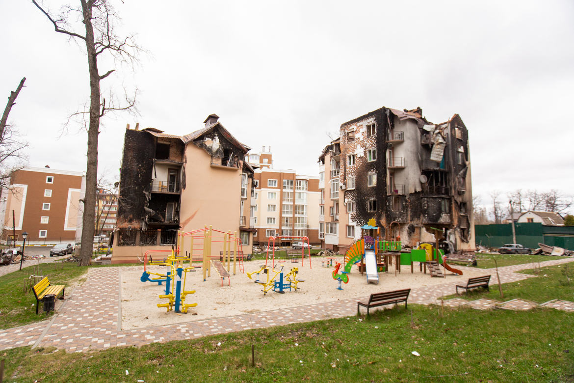 Irpin, Ukraine During the Russian Invasion You can see this was a peaceful city where children played. For what reason did the Russians come to destroy it?
