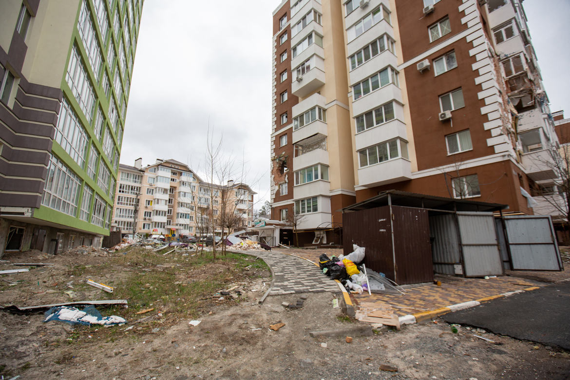 Irpin, Ukraine During the Russian Invasion Downtown Irpin, all the buildings were damaged