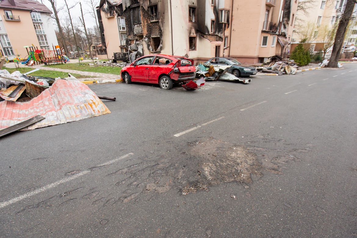 Irpin, Ukraine During the Russian Invasion Impact point of a mortar round