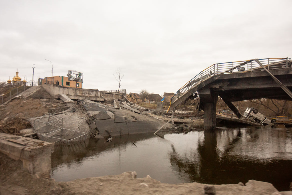 Irpin, Ukraine During the Russian Invasion The famous bridge where a lot of fighting took place. The Ukrainians blew it up to prevent the Russian columns from advancing into Kyiv
